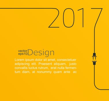 2017 - New year. Abstract line vector illustration with wire plug and socket. Concept of connection, new business, start up. Flat design.