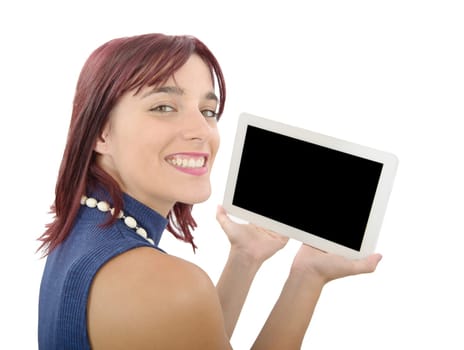 a pretty young woman with a digital tablet