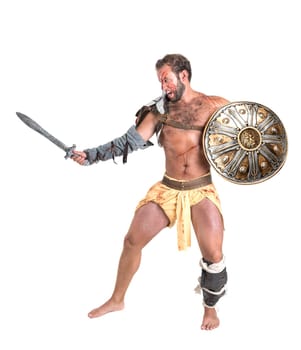 Ancient warrior or Gladiator isolated in a white background