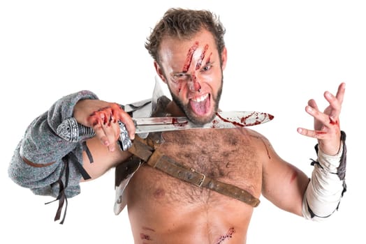Ancient warrior or Gladiator isolated in a white background