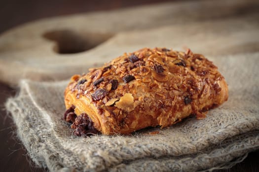 Delicious french chocolate bread pastries with toasted almond chips