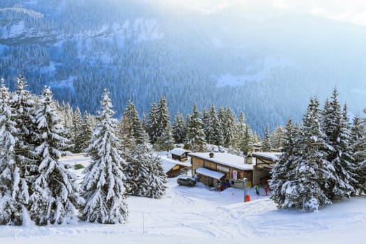A ski slope station. Switzerland,Villars.