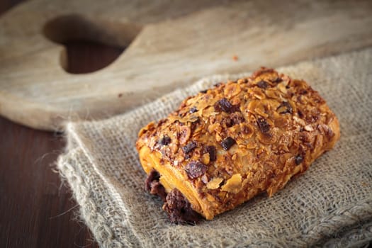 Delicious french chocolate bread pastries with toasted almond chips