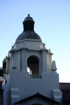 The dome-shaped tower of the Spanish colonial-style Santa Fe station in San Diego.