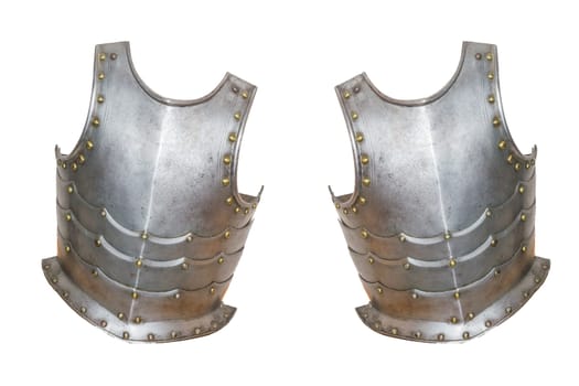 An ancient European knight's armor isolated against a white background.