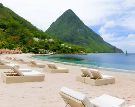 Beautiful white sand beach in Saint Lucia, Caribbean Islands