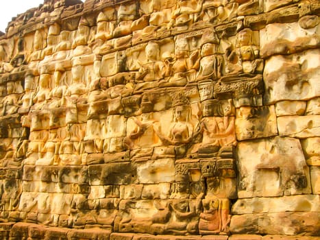The Temple Terrace of Elephants in the Temple City of Angkor near the City of Siem Riep in the west of Cambodia.