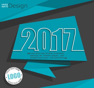 New 2017 year greeting business card made in origami style, vector.