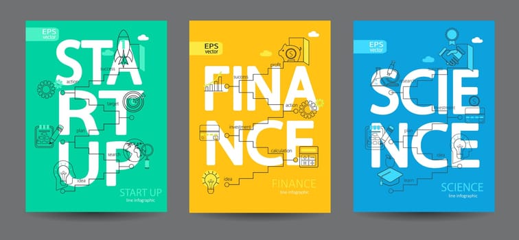 Modern thin line icons set infographics start up, science, finance concept. For web, internet, mobile apps, interface design. Vector.