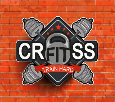 Crossfit emblem, label and badg, logo and fitness gym designed elements for your projects, prints, cards, invitations. Sport illustration, Vector.