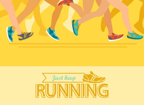 Summer running marathon, abstract and colorful  poster, people run, vector illustration.
