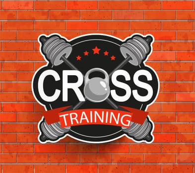 Retro styled crosstraining emblem, label, badg, logo and fitness gym designed elements for your projects, prints, cards, invitations. Sport illustration, Vector.