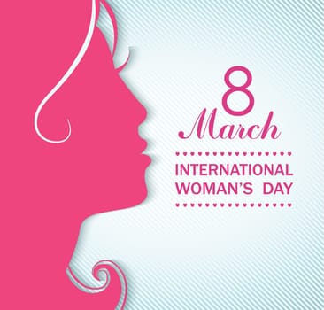 Happy Women's Day celebrations concept with a girl face on pink background. Vector illustration.