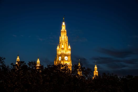 Vienna City Hall,sight and warning sign of the capital of Austria at night