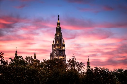Vienna City Hall,sight and landmark of Austria's capital at dusk