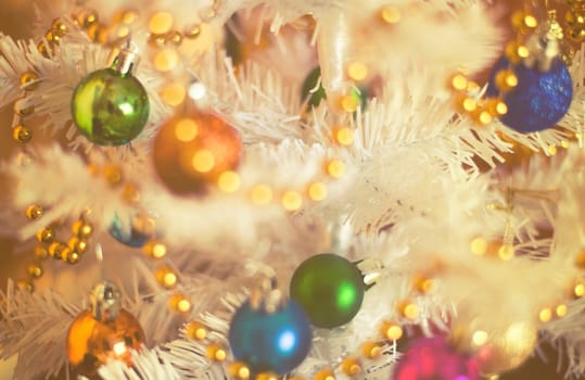 christmas decorations on artificial fir,xmass background vintage effect