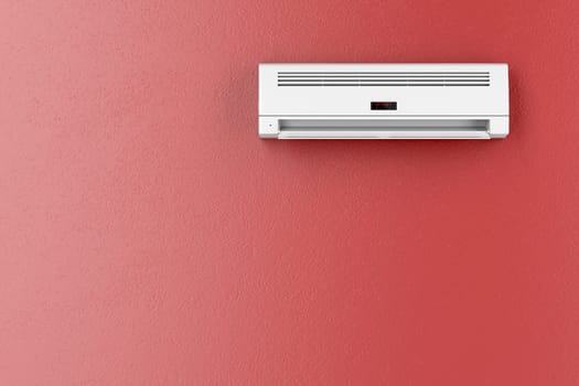 Split-system air conditioner on red wall
