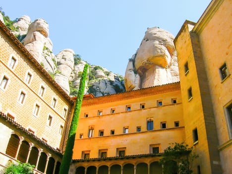 Santa Maria de Montserrat Abbey in Monistrol de Montserrat, Catalonia, Spain. Famous for the Virgin of Montserrat.