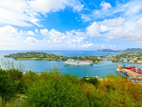 Saint Lucia, Saint Lucia - May 12, 2016: The Carnival Cruise Ship Fascination at dock. She is one of 8 sister ships and received a million dollar refurbishment in 2006