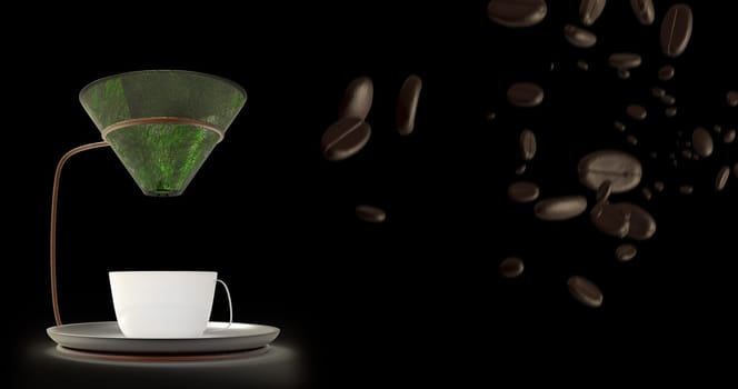 3d rendering Coffee cup and coffee beans with nice background color