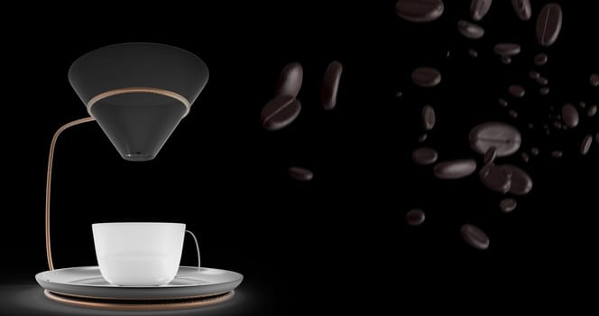 3d rendering Coffee cup and coffee beans with nice background color