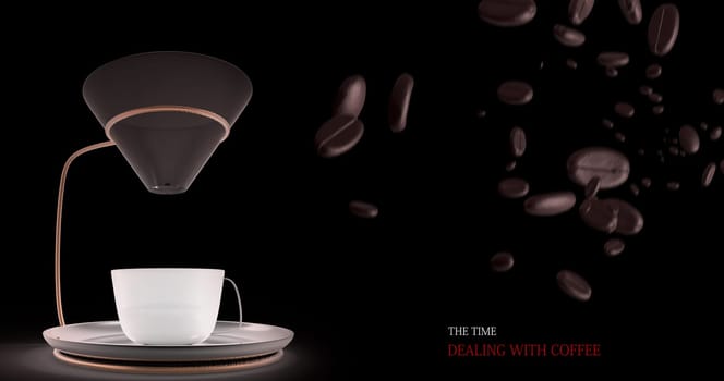 3d rendering Coffee cup and coffee beans with nice background color