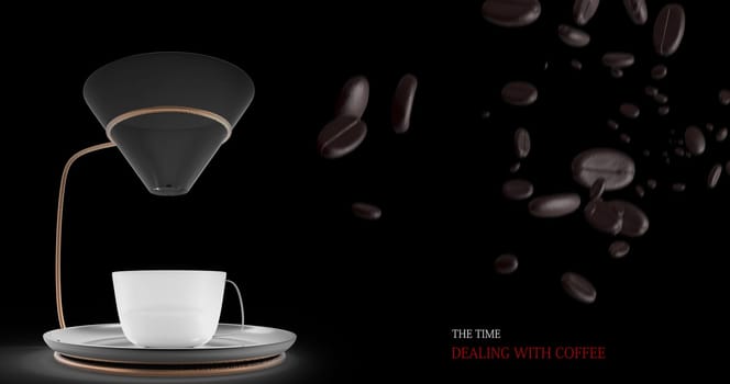 3d rendering Coffee cup and coffee beans with nice background color