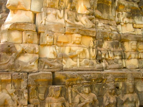 The Temple Terrace of Elephants in the Temple City of Angkor near the City of Siem Riep in the west of Cambodia.