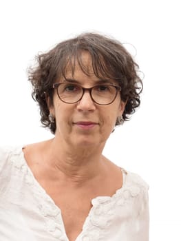 a portrait of mature smiling brunette woman