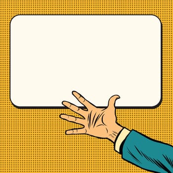 Hand open palm on white background poster, pop art retro vector illustration