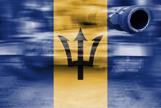 military strength theme,motion blur tank with barbados flag