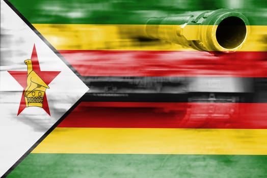 military strength theme,motion blur tank with zimbabwe flag