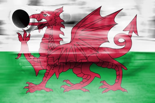 military strength theme,motion blur tank with wales flag