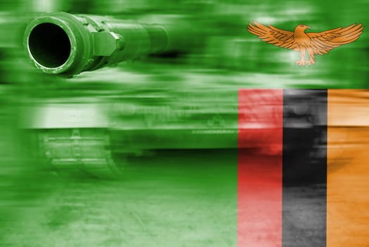 military strength theme,motion blur tank with zambia flag