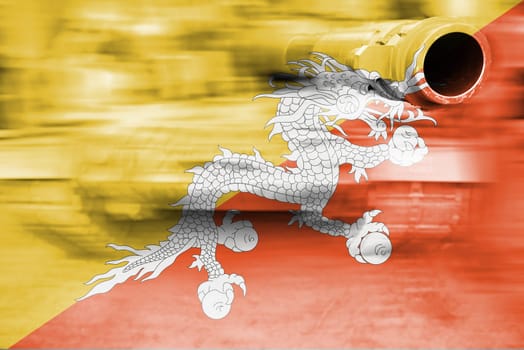 military strength theme,motion blur tank with bhutan flag