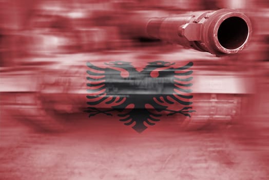 military strength theme,motion blur tank with flag albania