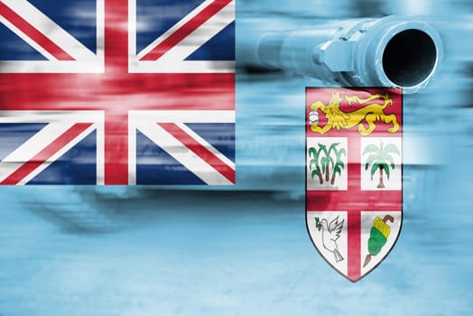 military strength theme,motion blur tank with fiji flag
