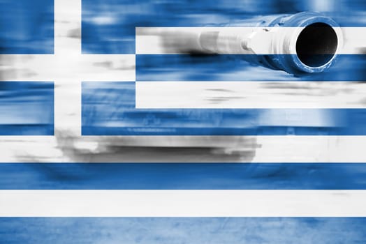 military strength theme,motion blur tank with greece flag