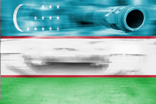 military strength theme,motion blur tank with uzbekistan flag
