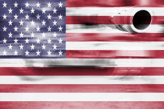military strength theme,motion blur tank with usa flag