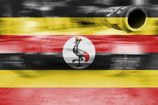 military strength theme,motion blur tank with uganda flag
