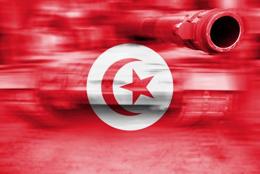 military strength theme,motion blur tank with tunisia flag