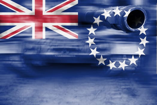 military strength theme,motion blur tank with cook islands flag
