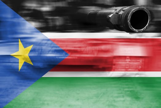 military strength theme,motion blur tank with south sudan flag