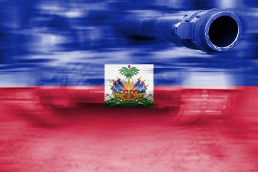 military strength theme,motion blur tank with haiti flag