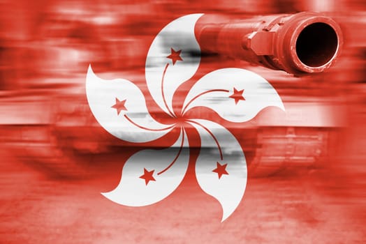 military strength theme,motion blur tank with hong kong flag