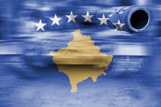 military strength theme,motion blur tank with kosovo flag