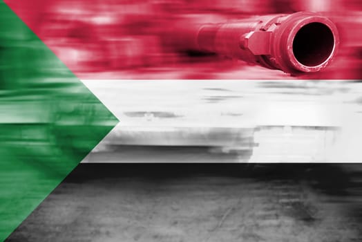 military strength theme,motion blur tank with sudan flag