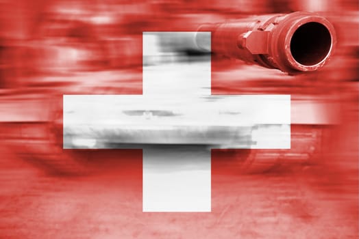 military strength theme,motion blur tank with switzerland flag
