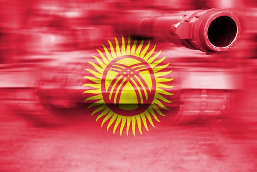 military strength theme,motion blur tank with kyrgyzstan flag
